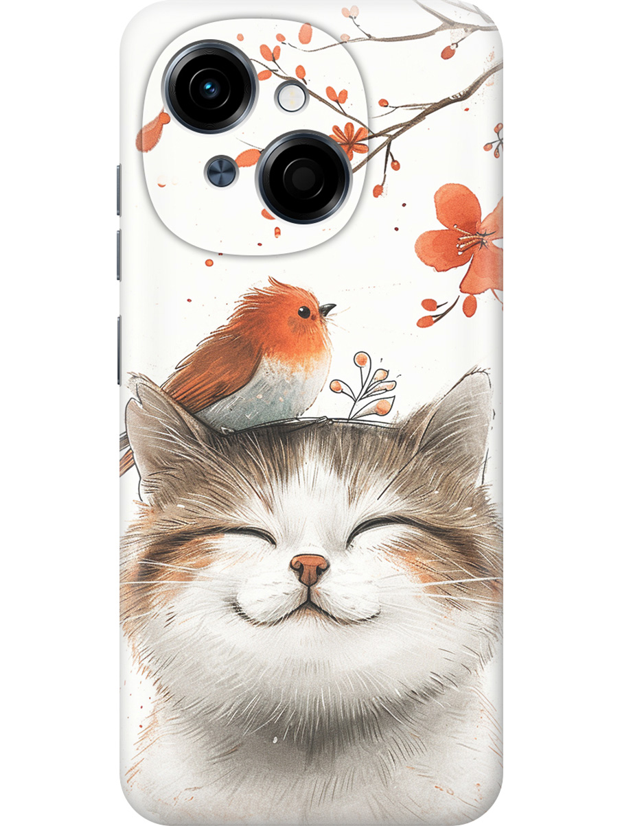 

Силиконовый чехол на Tecno Spark Go 1/Pop 9 с принтом "Довольный котик и птичка", Прозрачный;белый;красный, 786716911