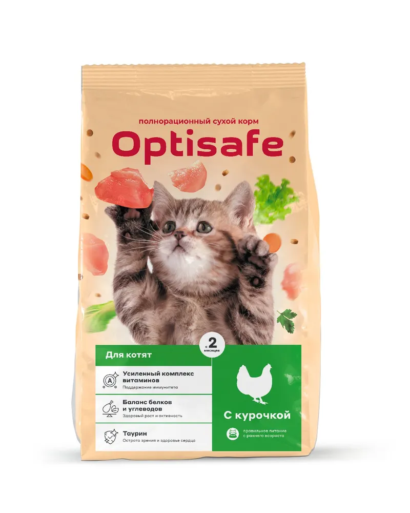 

Сухой корм Optisafe для котят с курочкой, 1,3 кг