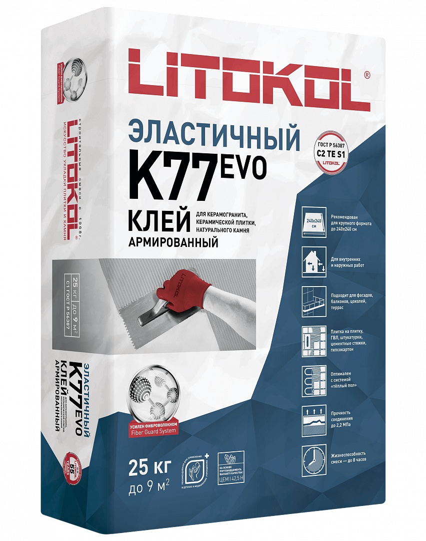 фото Litokol k77 superflex суперэластичный клей для крупноформатных плит (25кг)