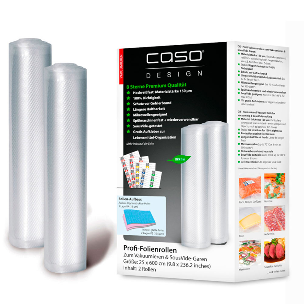 Рулоны для вакуумной упаковки CASO 25x600 пакеты для вакуумной упаковки caso 3 sterne 20х30 105мкм 100шт