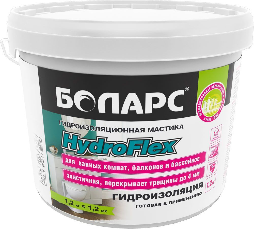 БОЛАРС HydroFlex гидроизоляционная полимерная мастика эластичная (1,2 кг)