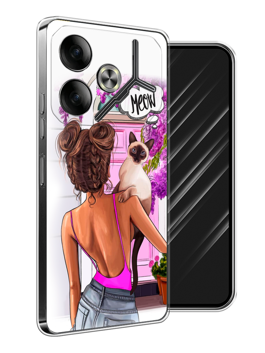 

Чехол Awog на Tecno Pova 6 "Девушка с кошкой", Розовый;коричневый, 305350-1
