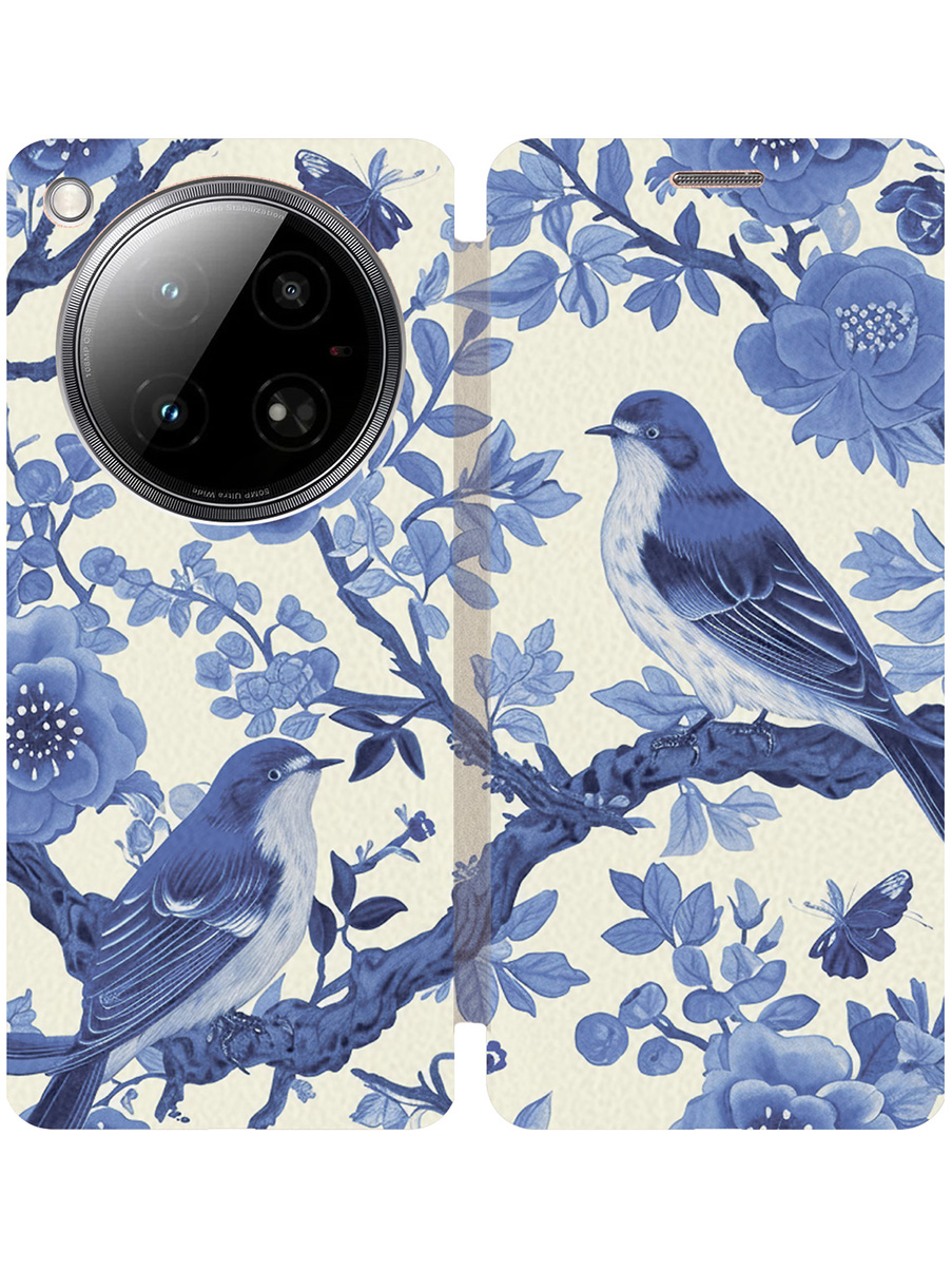 

Чехол-книжка на Infinix Zero 40 4G с принтом "Птички" золотой, Золотистый;белый;синий, 786722323