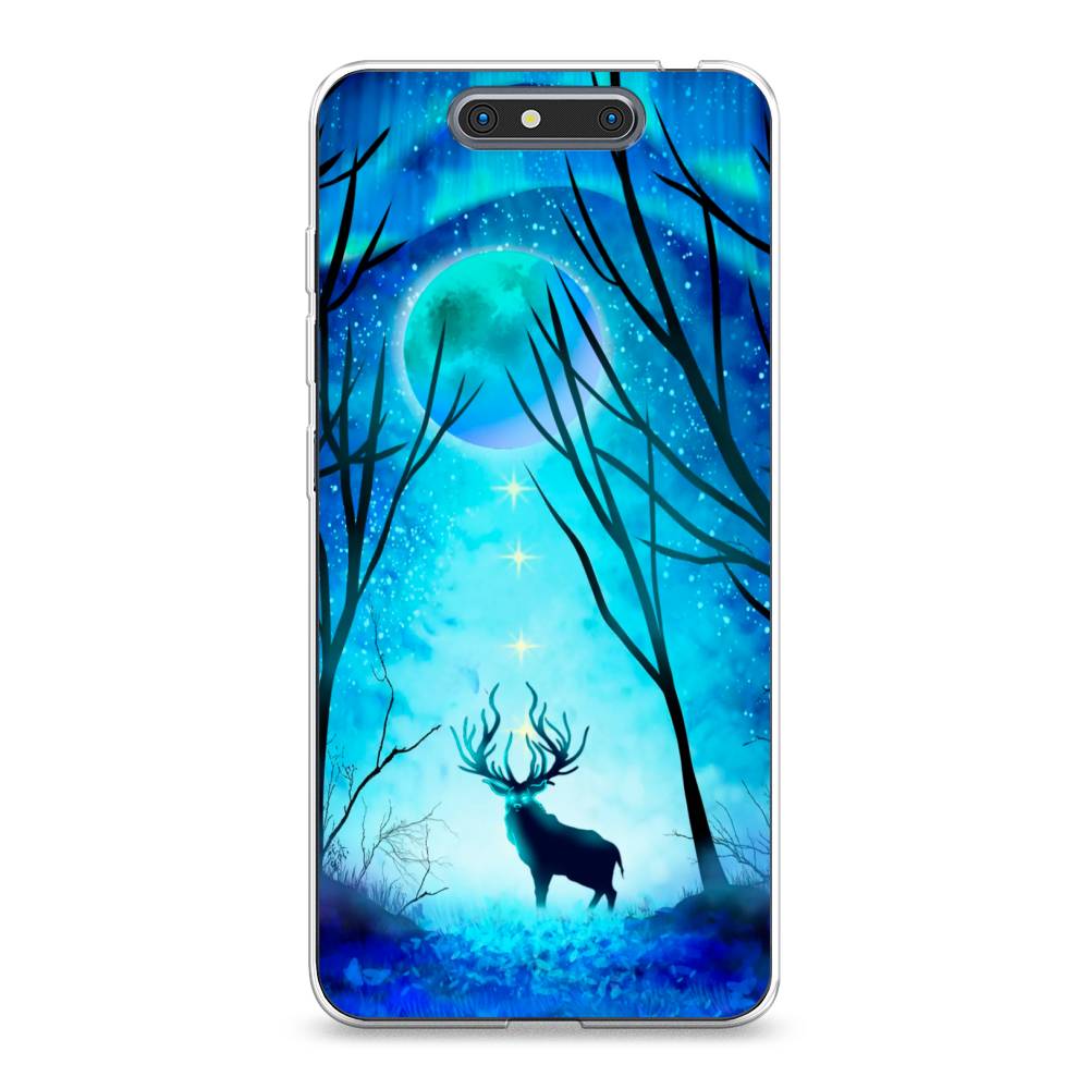 

Чехол на ZTE Blade V8 "Олень северное сияние", Синий;черный;голубой, 131250-1