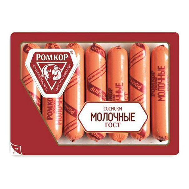 

Сосиски Ромкор молочные +-1 кг