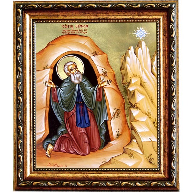 

Симон (Симеон) Мироточивый Преподобный Симонопетрский. Икона на холсте.