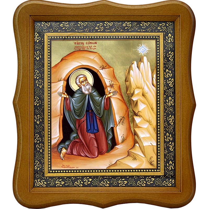 

Симон (Симеон) Мироточивый Преподобный Симонопетрский. Икона на холсте.