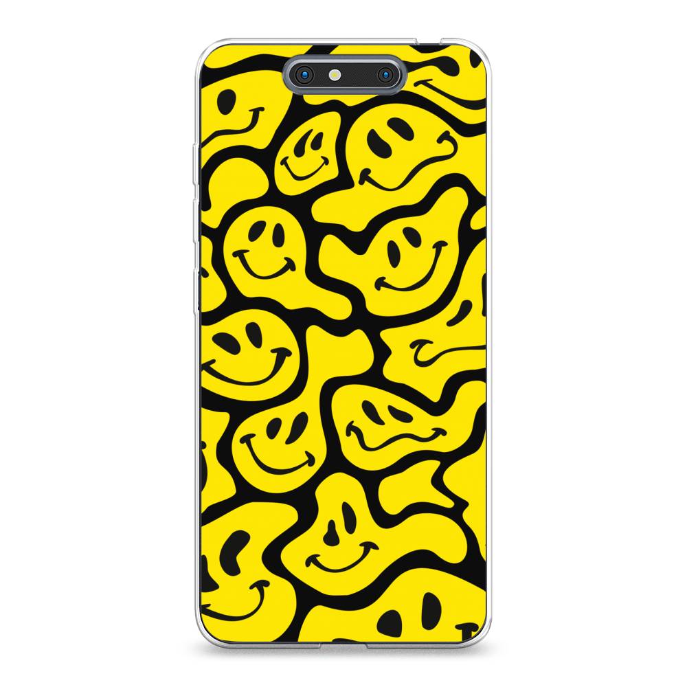 

Чехол на ZTE Blade V8 "Расплывчатые смайлики желтые", Черный;желтый, 131250-6