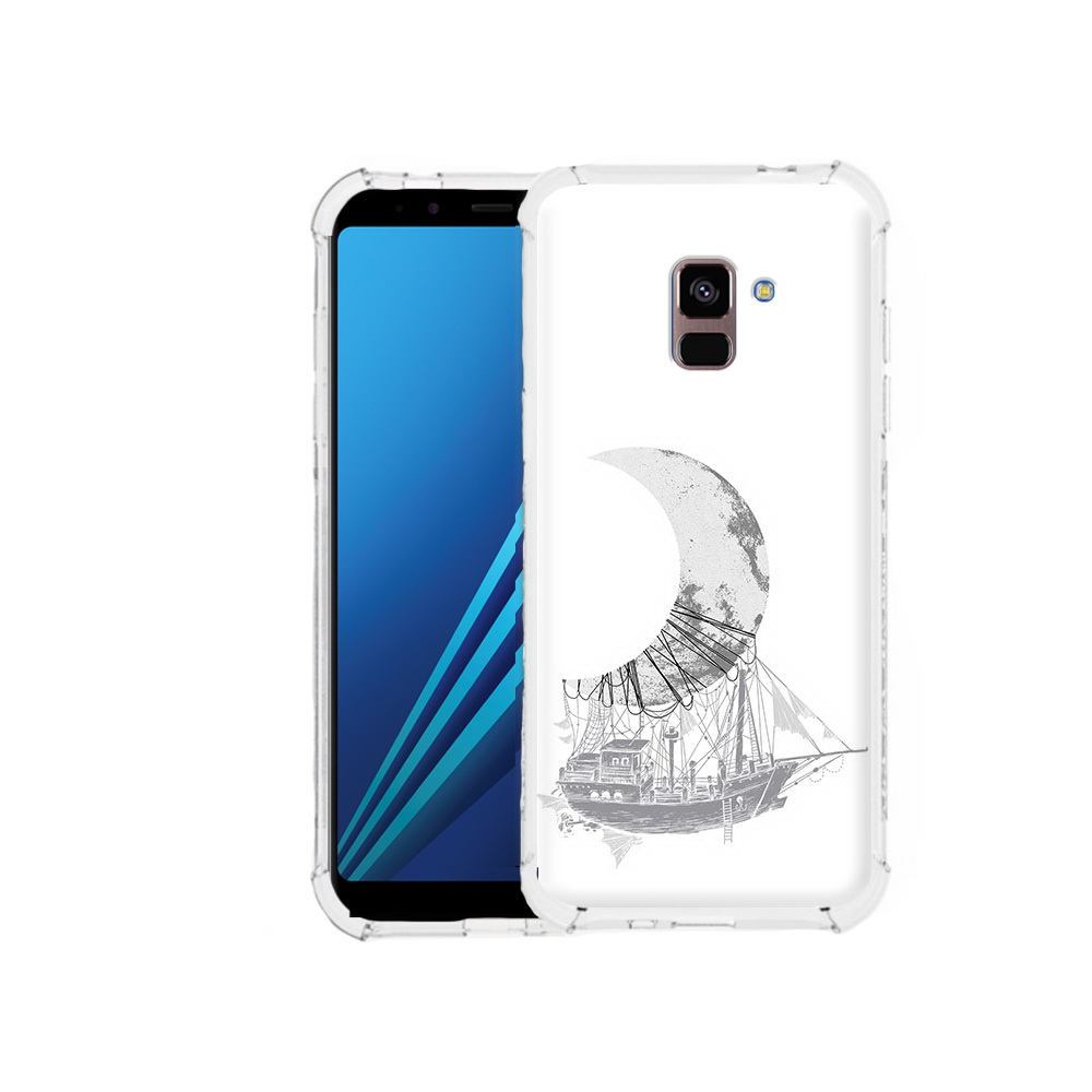 

Чехол MyPads Tocco для Samsung Galaxy A8 Plus черно белый корабль полумесяц, Tocco