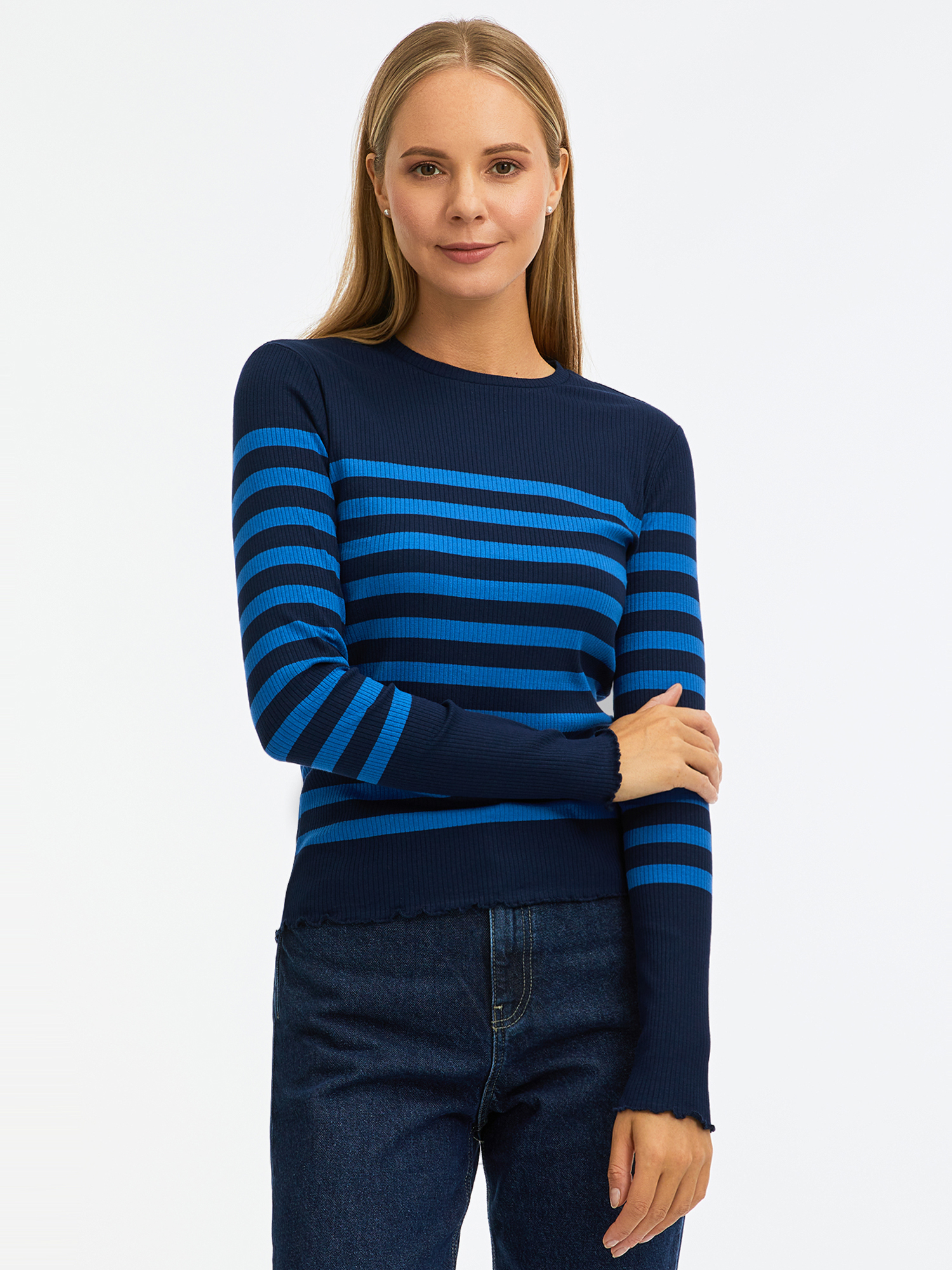 

Лонгслив женский oodji 14211018-5 синий 2XL, 14211018-5