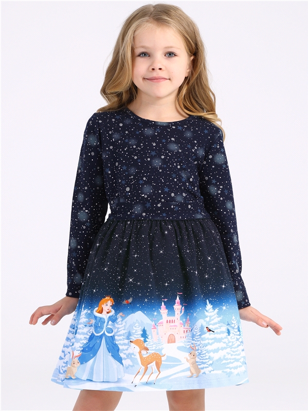 Платье детское Апрель 1ДПД2999804ня, звездное небо на темно-синем+принцесса в лесу, 122