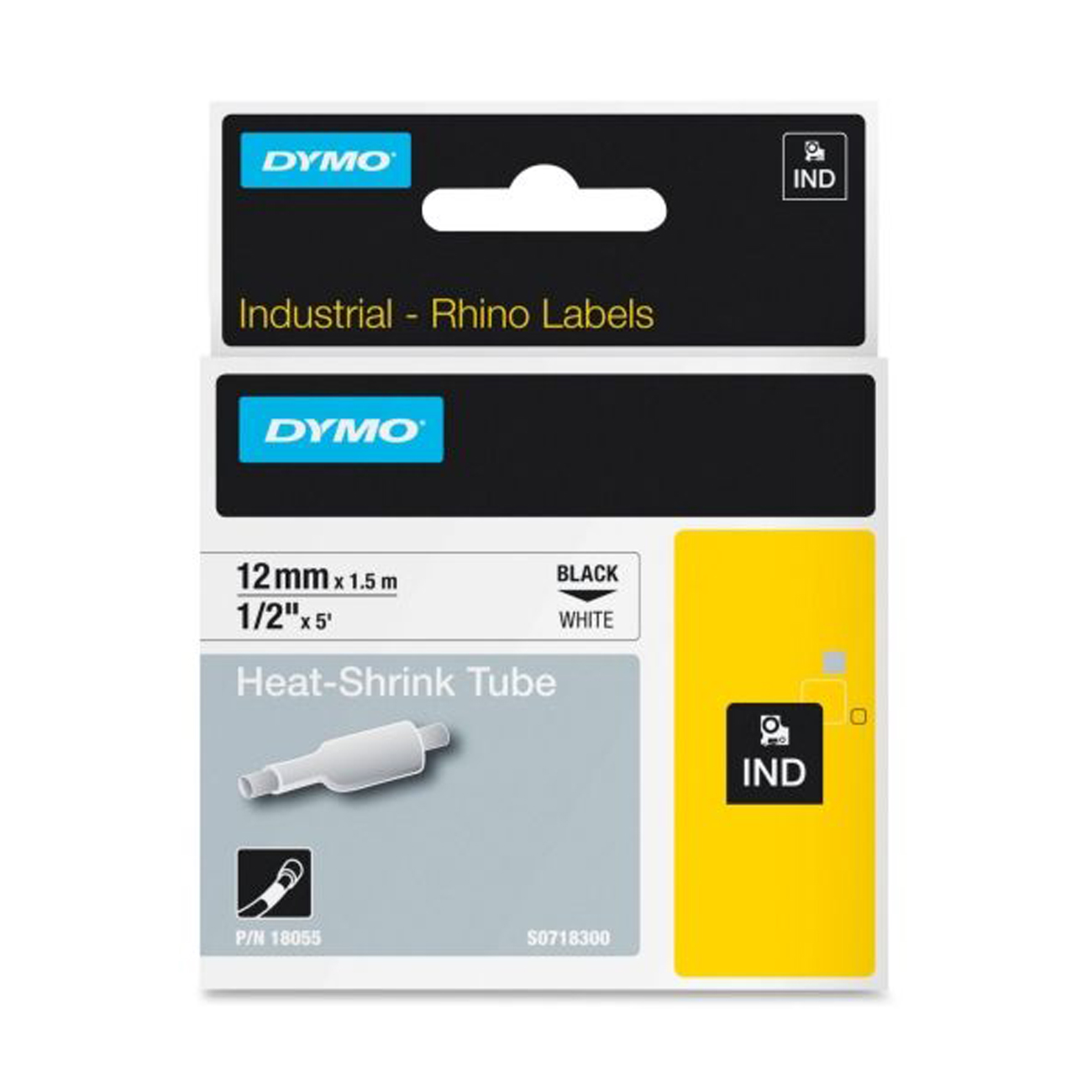 

Термоусадочная трубка Dymo S0718300/18055 (12 мм, черный на белом)