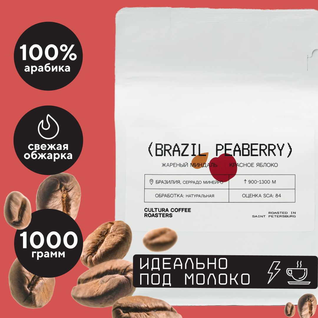 Кофе в зернах Cultura Coffee Roasters Арабика 100% Бразилия Пиберри, 1 кг