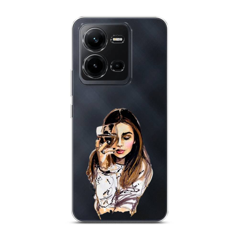 

Чехол Awog на Vivo V25e / Виво V25e "Девушка с бокалом", Коричневый;прозрачный;бежевый