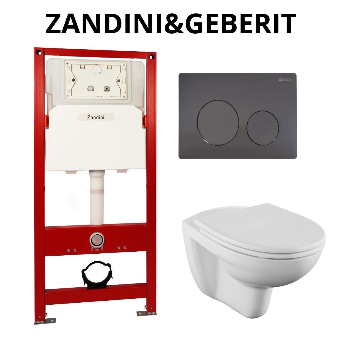 Комплект инсталляция Zandini+система смыва Geberit+унитаз подвесной Vitra Norm Fit