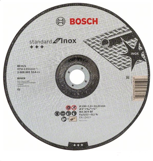 фото Диск отрезной 230x1,9х22мм bosch standard for inox, 2608601514, вогнутый