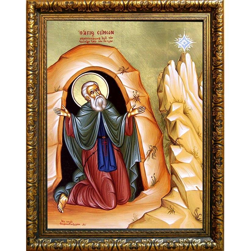 

Симон (Симеон) Мироточивый Преподобный Симонопетрский. Икона на холсте.