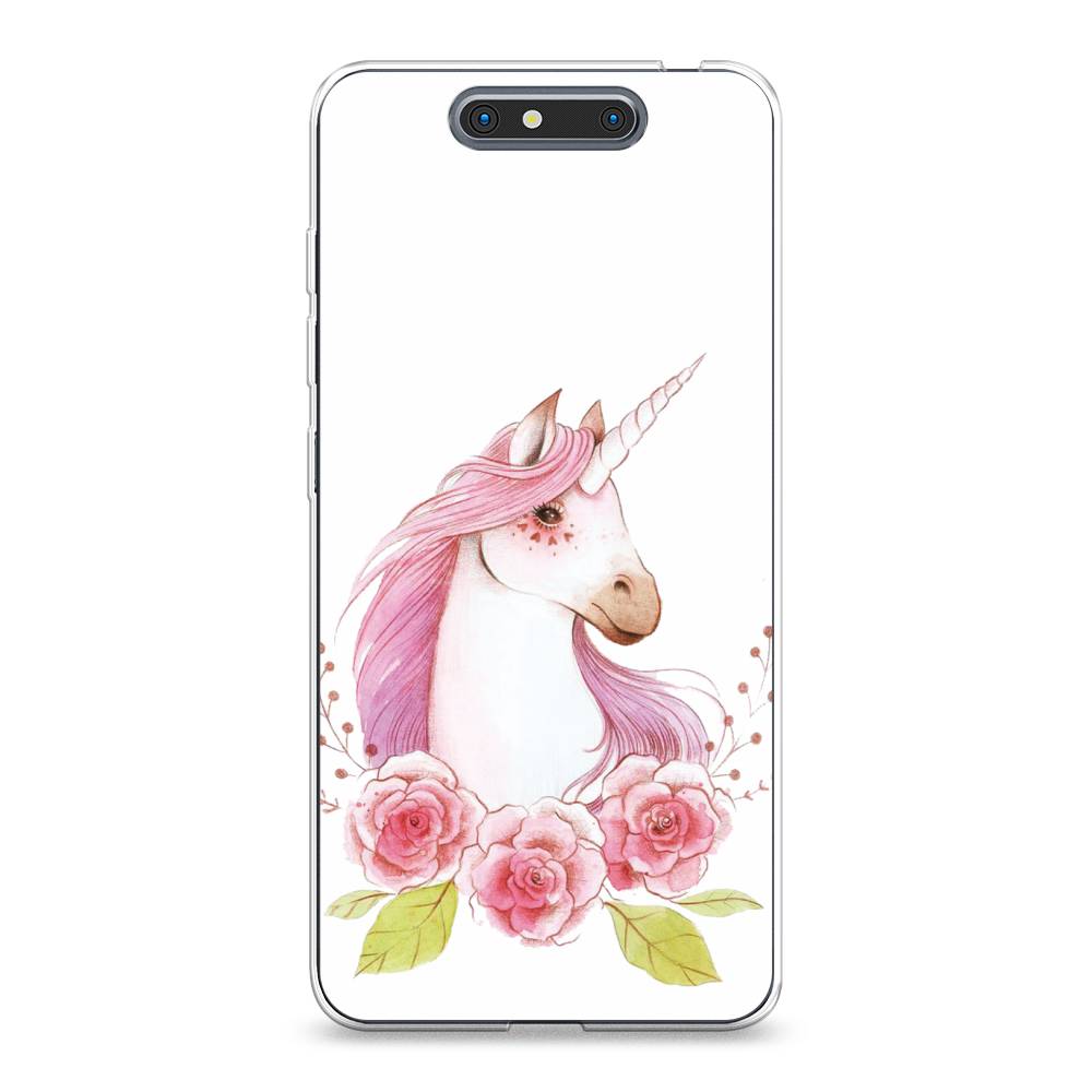 

Чехол на ZTE Blade V8 "Единорог цветы", Белый;розовый;серый, 131250-1
