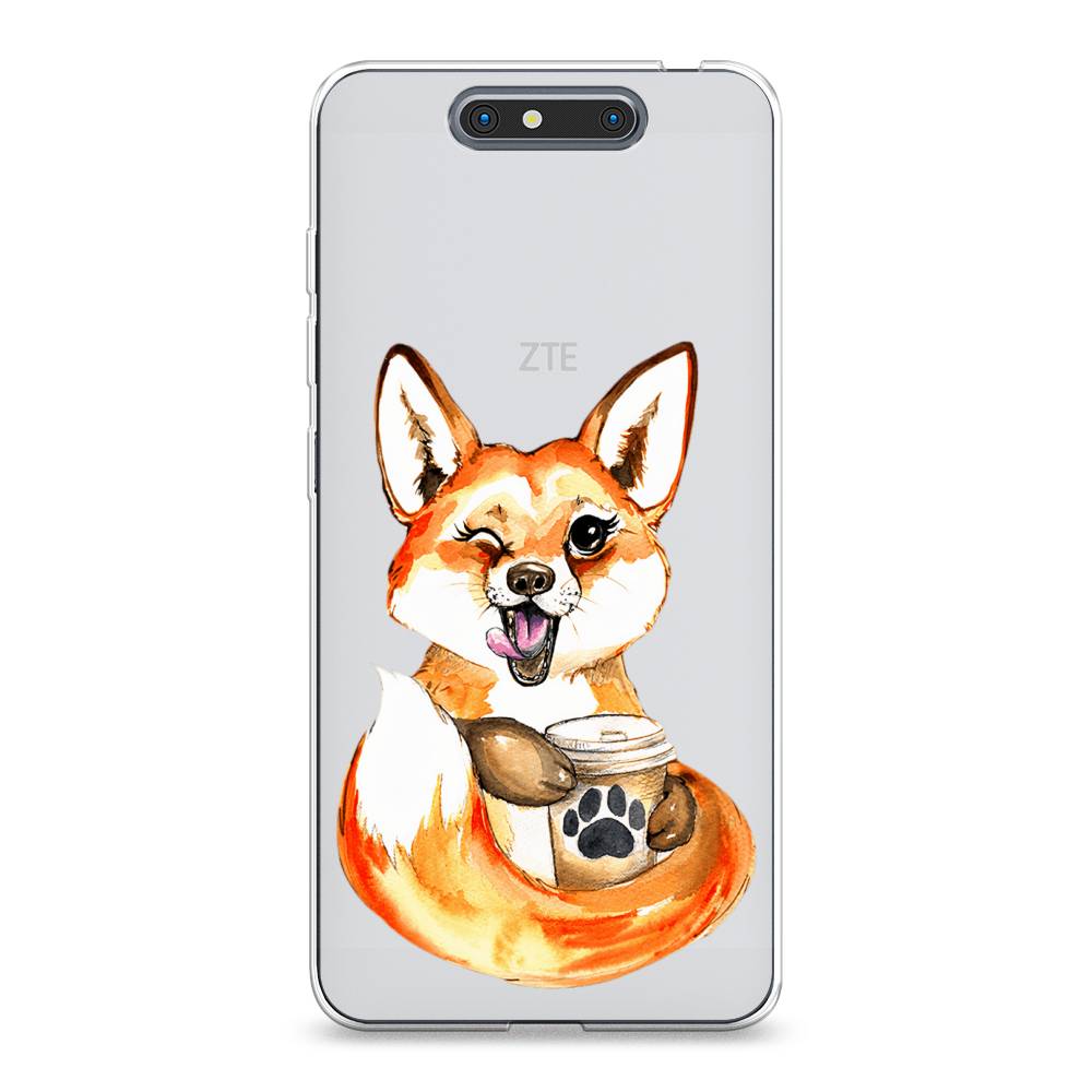 

Чехол на ZTE Blade V8 "Подмигивающая лиса с кофе", Оранжевый;белый;коричневый, 131250-4