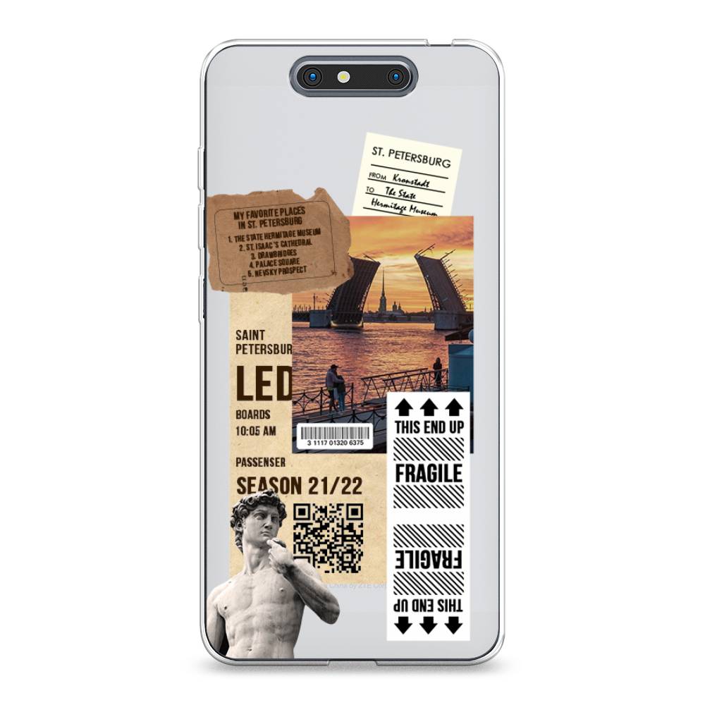

Чехол на ZTE Blade V8 "Санкт-Петербург коллаж", Коричневый;бежевый;белый, 131250-6