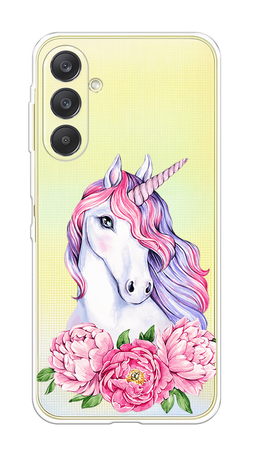 

Чехол на Samsung Galaxy A26 5G "Единорог с пионами", Розовый;белый;зеленый, 2110750-1
