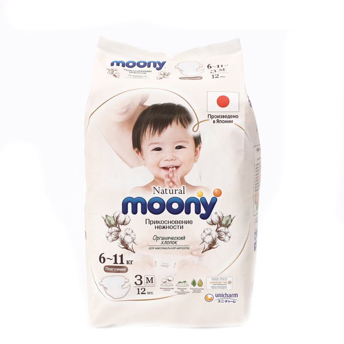 MOONY Natural подгузники  M (6-11 кг), 12 шт.