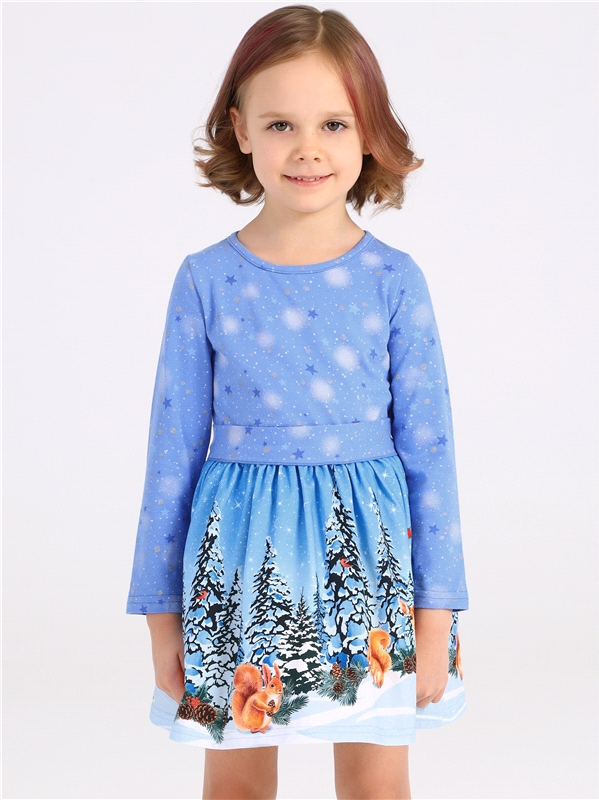 Платье детское Апрель 1ДПД3517804нгя, звездное небо на голубом+белки в елках, 98