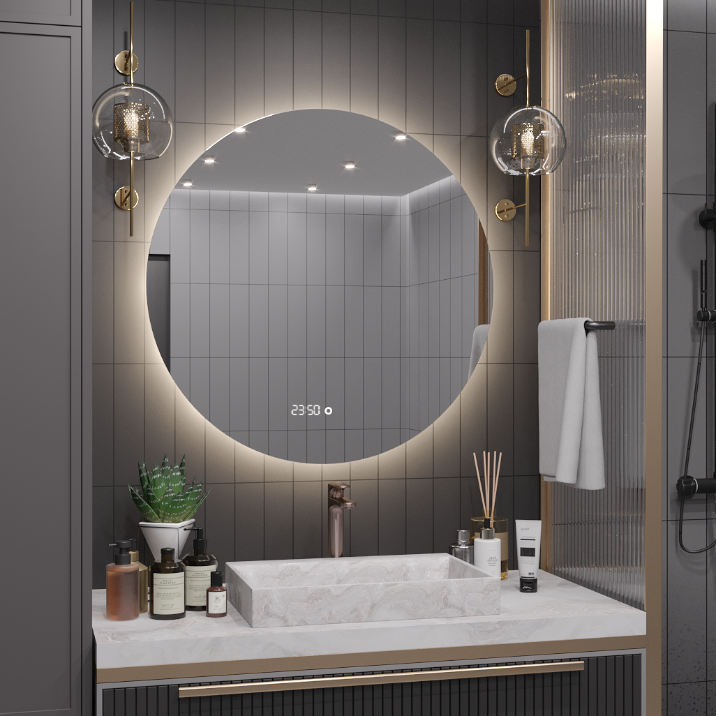 Зеркало круглое Муза D60 для ванной с холодной LED-подсветкой и часами