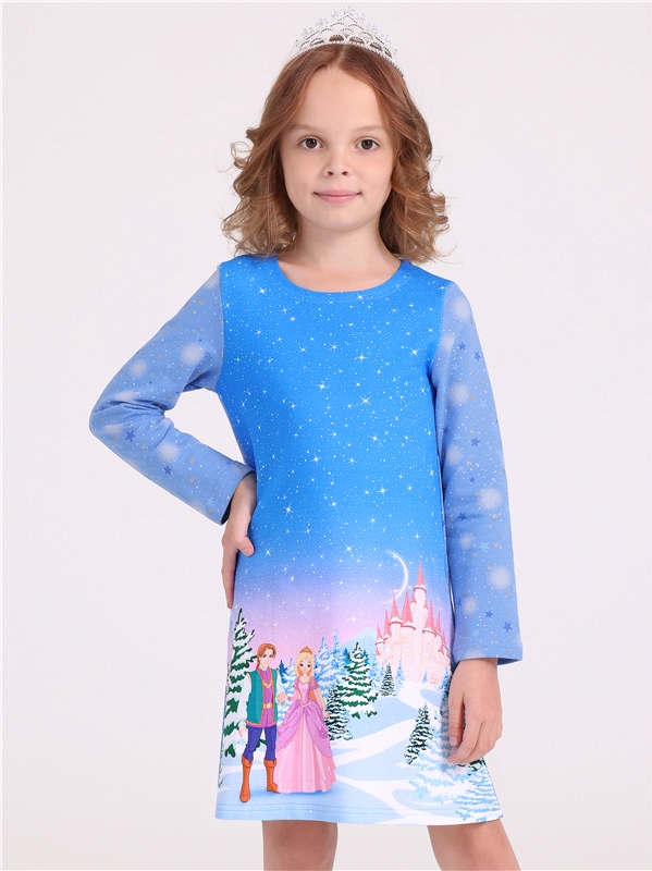 Платье детское Апрель 1ДПД2997258ня, зимняя сказка+звездное небо на голубом, 110