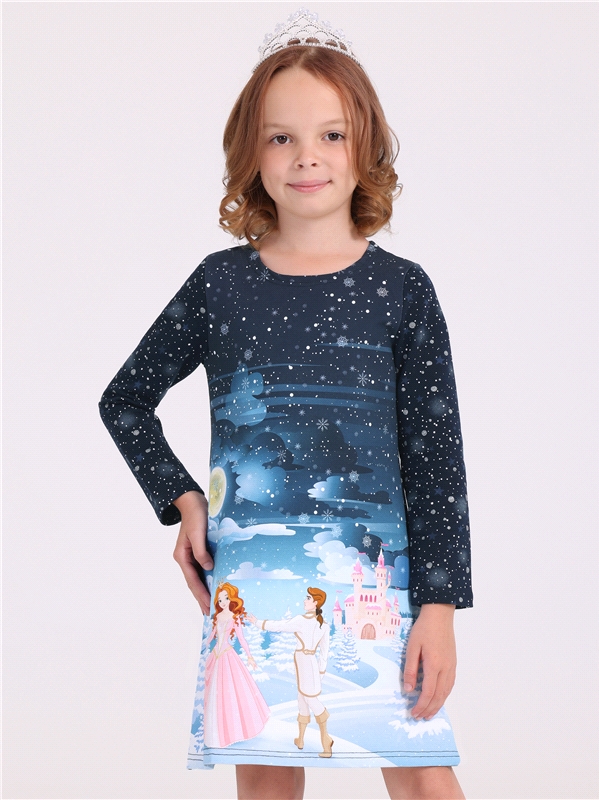 Платье детское Апрель 1ДПД2997258ня, принцесса с принцем+звездное небо на темно-синем, 98