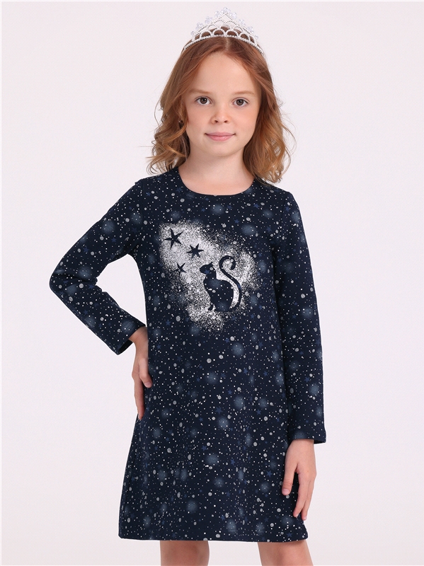 Платье детское Апрель 1ДПД2997258н, звездное небо на темно-синем Кошка со звездами, 104