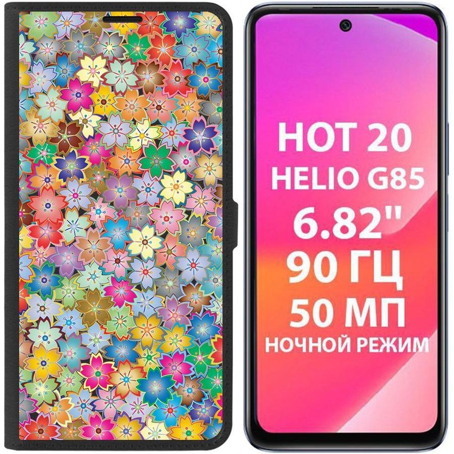 

Чехол-книжка Krutoff Eco Book для Infinix Hot 20 Цветочный паттерн 4 (черный)