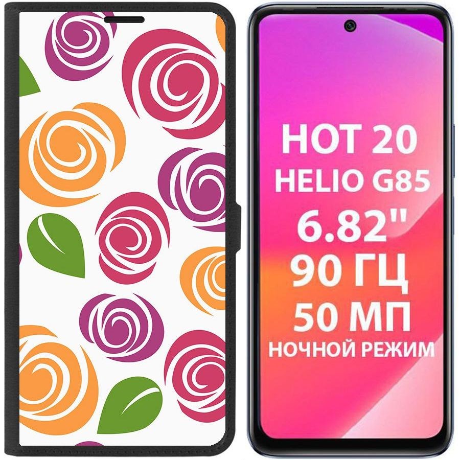

Чехол-книжка Krutoff Eco Book для Infinix Hot 20 Цветочный паттерн 6 (черный)
