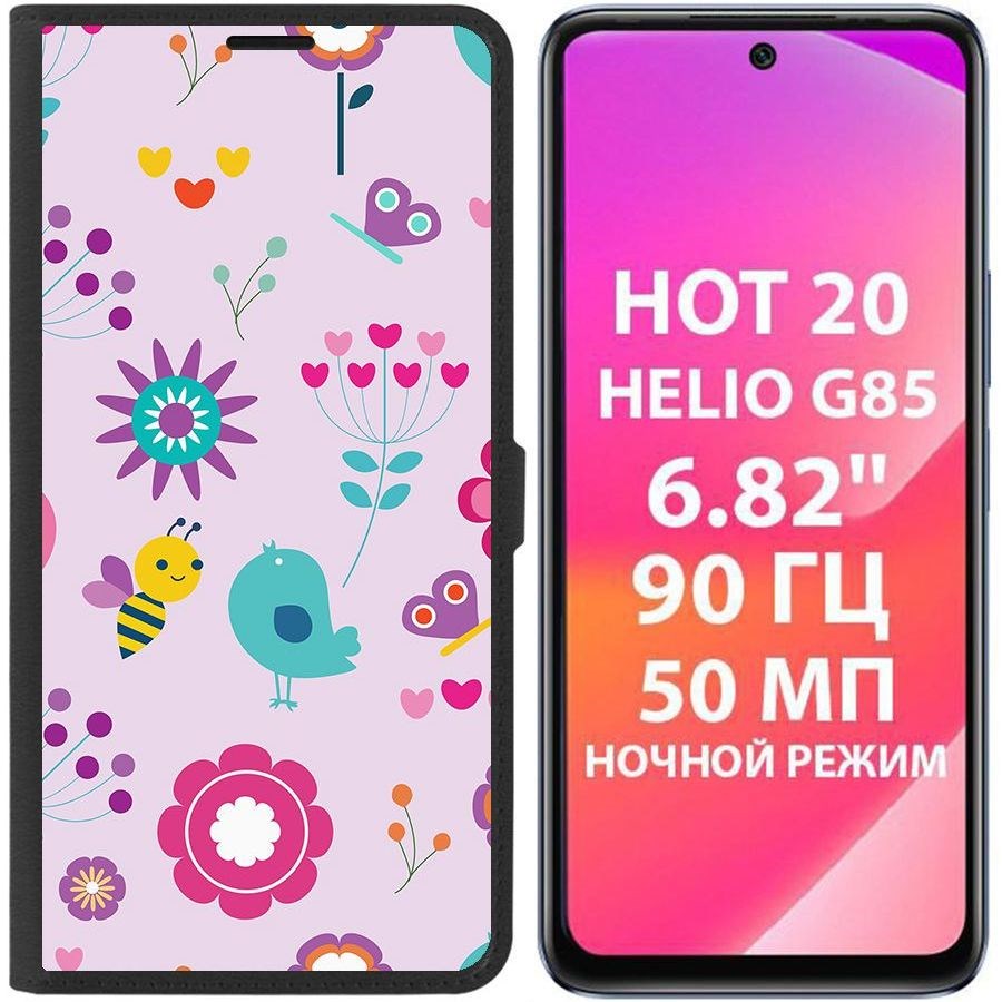 

Чехол-книжка Krutoff Eco Book для Infinix Hot 20 Цветочный паттерн 8 (черный)