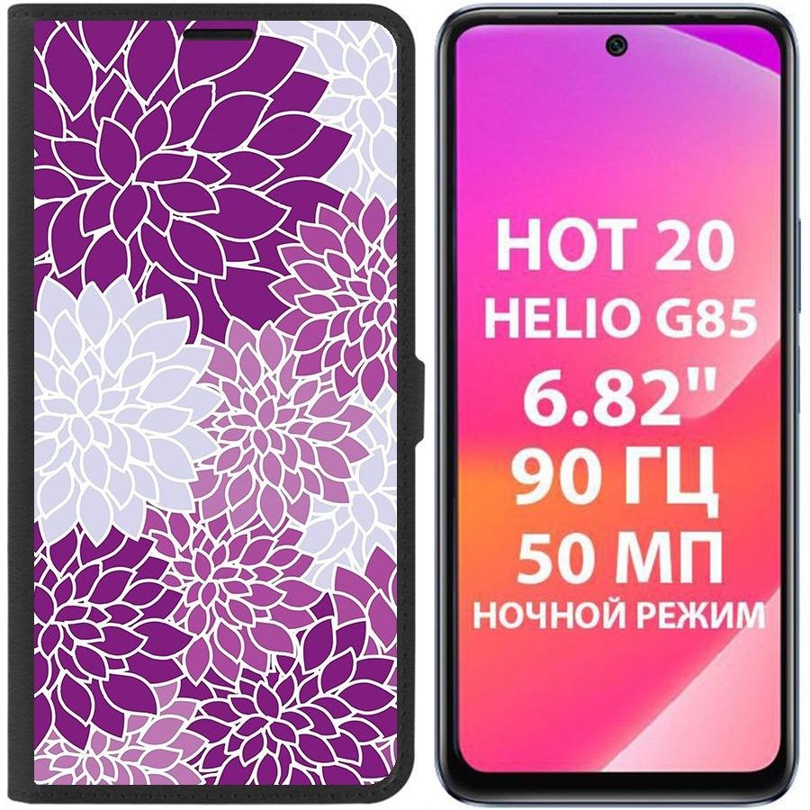 Чехол-книжка Krutoff Eco Book для Infinix Hot 20 Цветочный паттерн 2 (черный)
