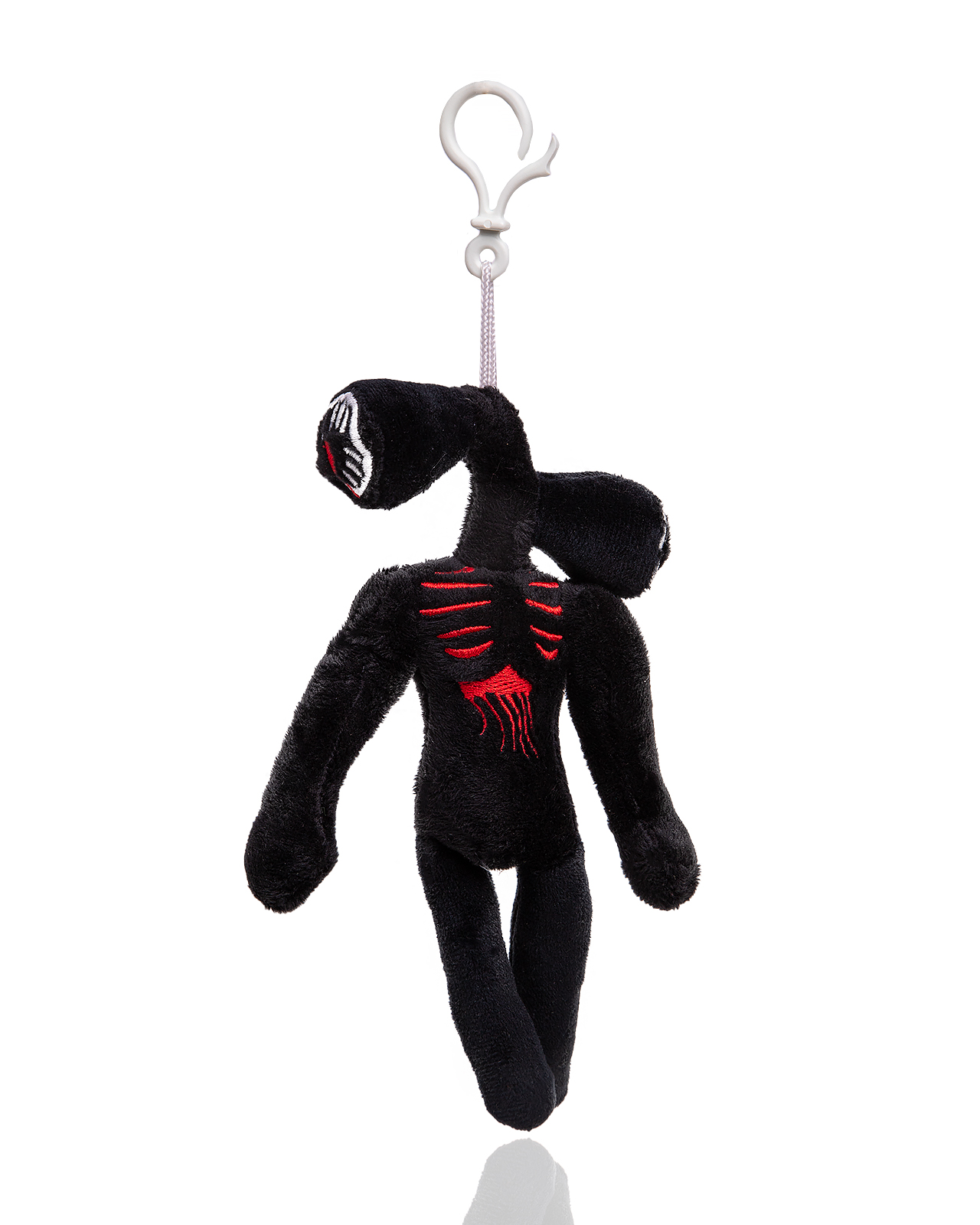 Мягкая игрушка монстр Siren Head сиреноголовый черный длинноногий с карабином, 20 см