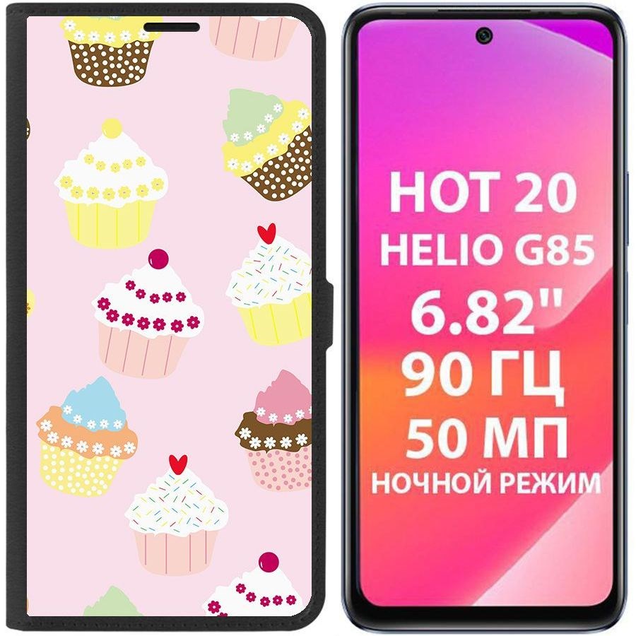 

Чехол-книжка Krutoff Eco Book для Infinix Hot 20 Пироженки (черный)
