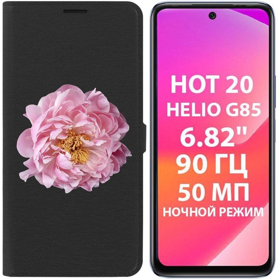 

Чехол-книжка Krutoff Eco Book для Infinix Hot 20 Розовый пион (черный)