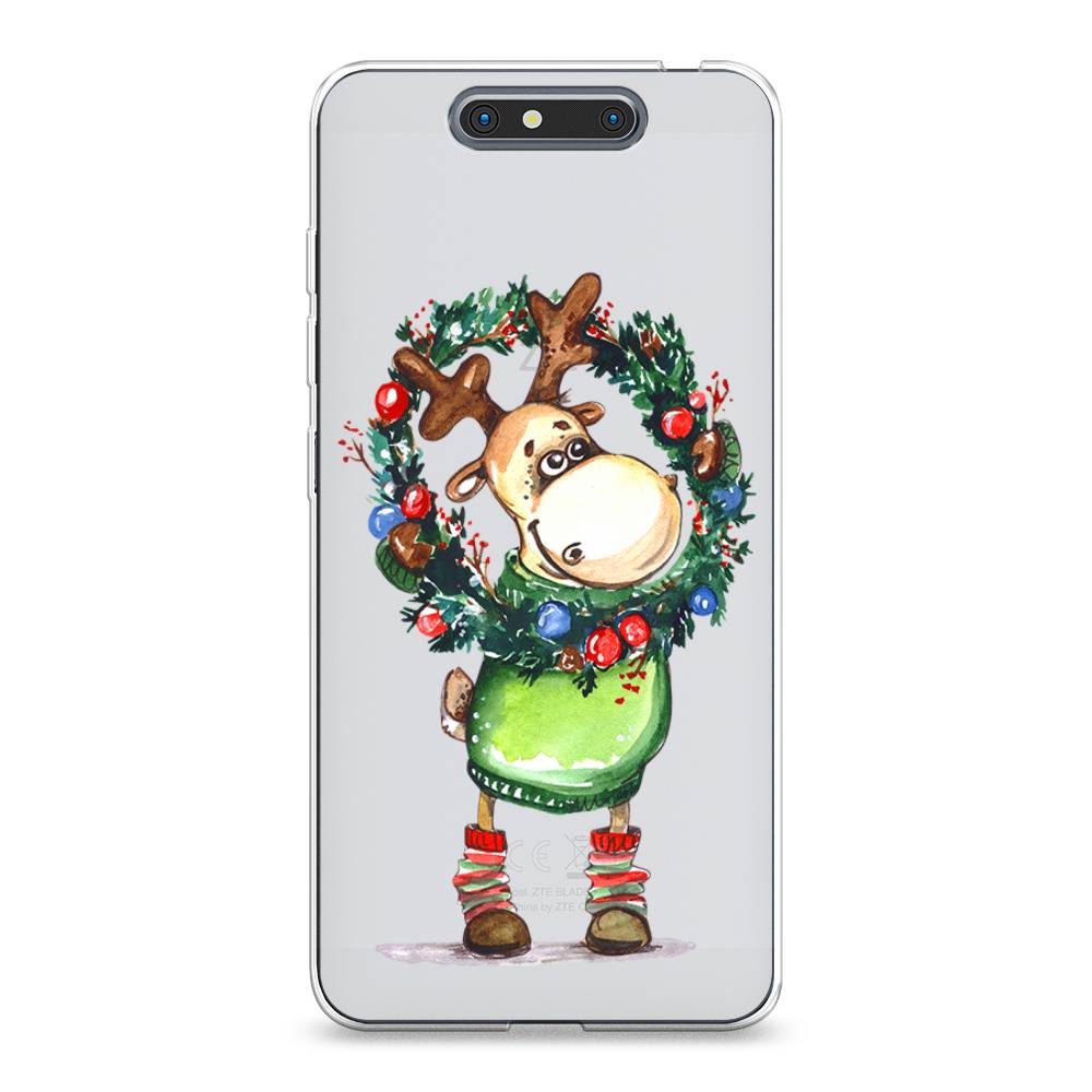 

Чехол на ZTE Blade V8 "Олень с новогодним венком", 131250-4