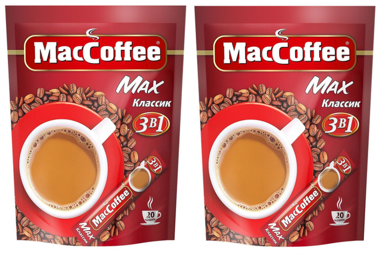 Кофе растворимый MacCoffee Maх Классик 3 в 1 20 шт по 16 г 2 упаковки 1095₽