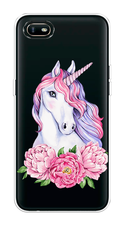 

Чехол на Oppo A1k "Единорог с пионами", Розовый;белый;зеленый, 252150-1