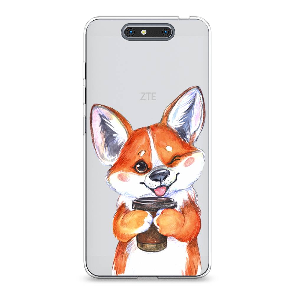 

Чехол на ZTE Blade V8 "Корги с кофе", Оранжевый;белый, 131250-4