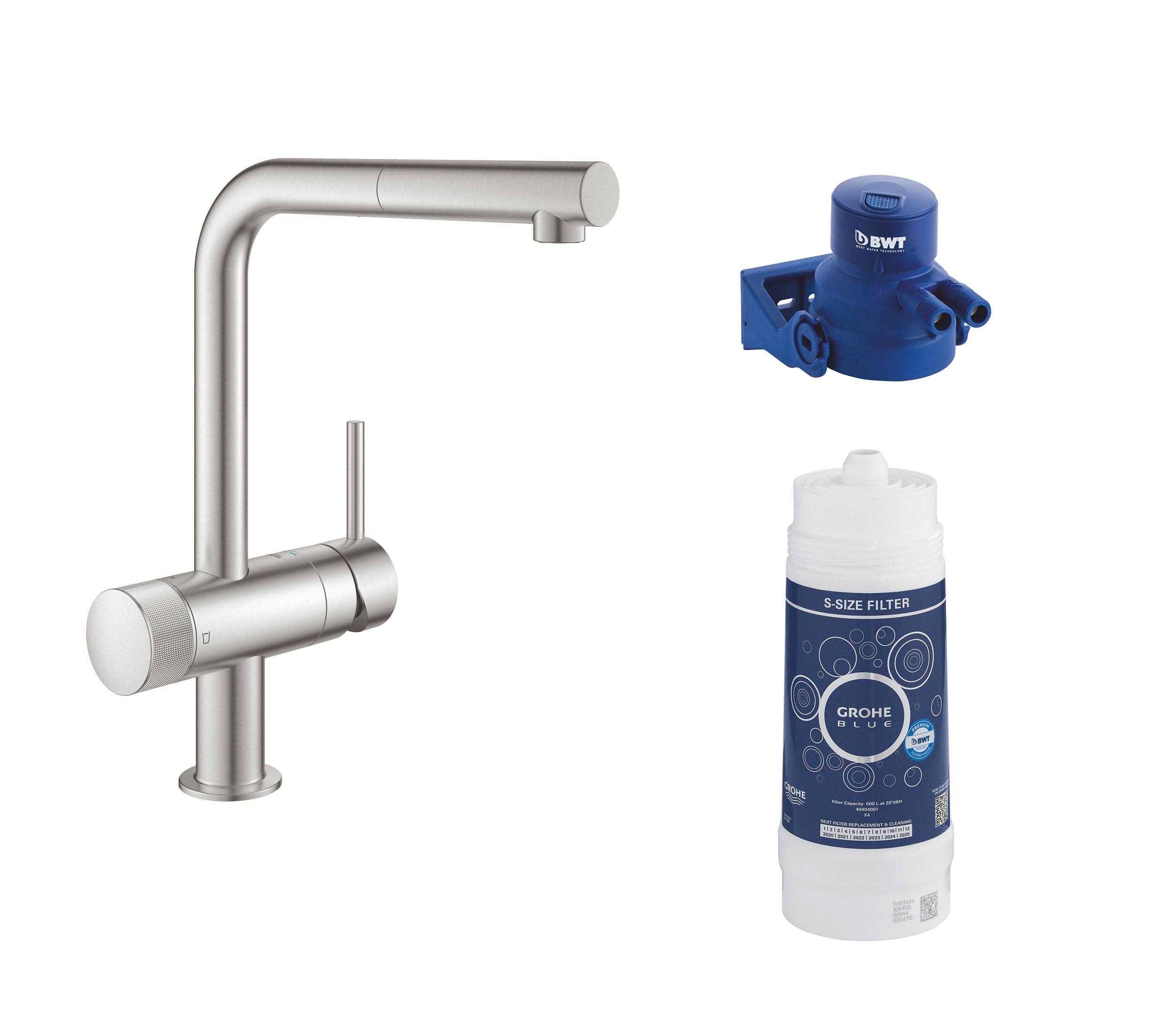 фото Смеситель для кухни grohe blue pure minta с функцией фильтрации, суперсталь (119707)