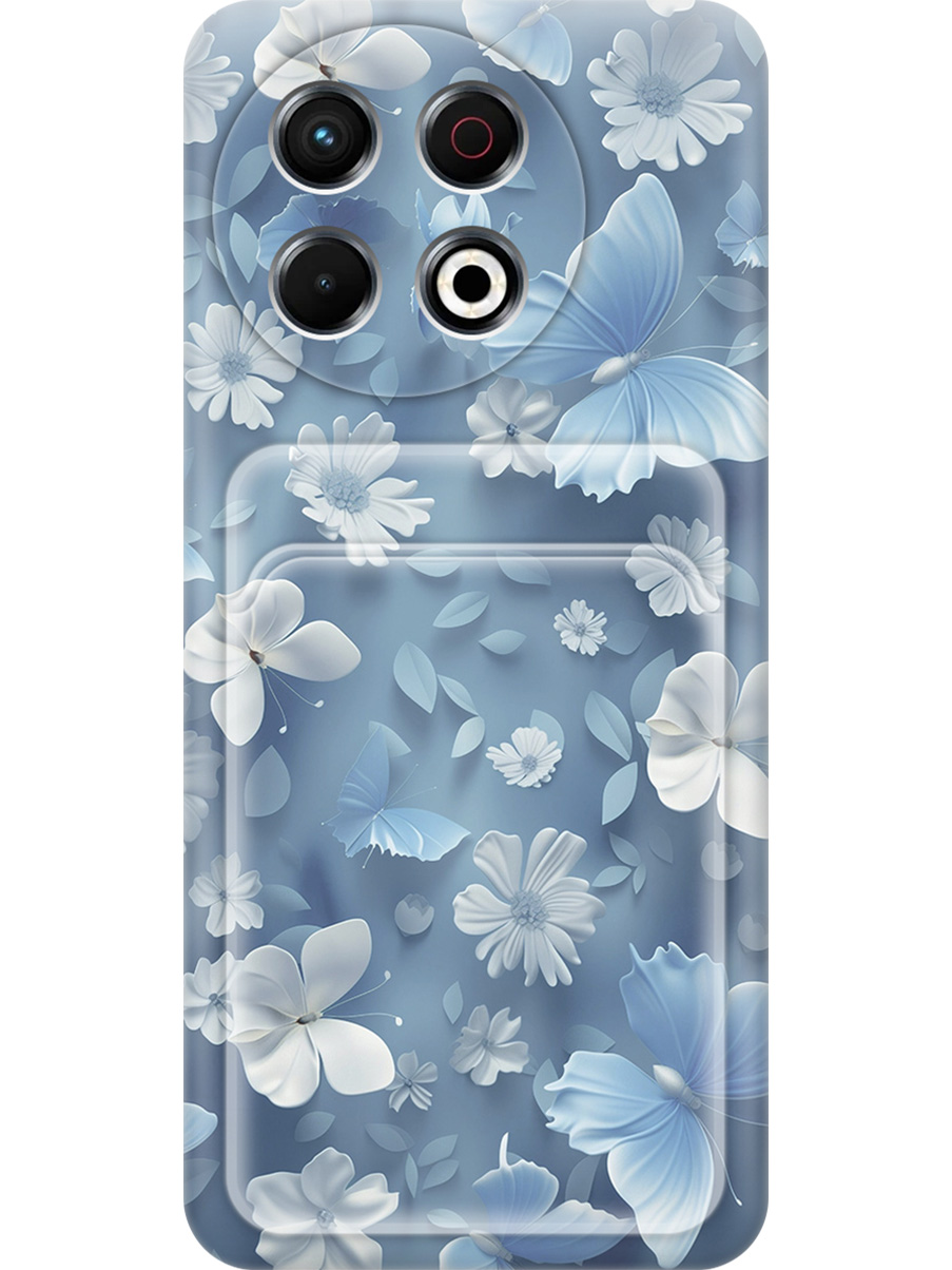 

Силиконовый чехол на Tecno Spark 30 Pro с принтом "Голубые бабочки" с карманом для карты, Прозрачный;белый;голубой, 786719923