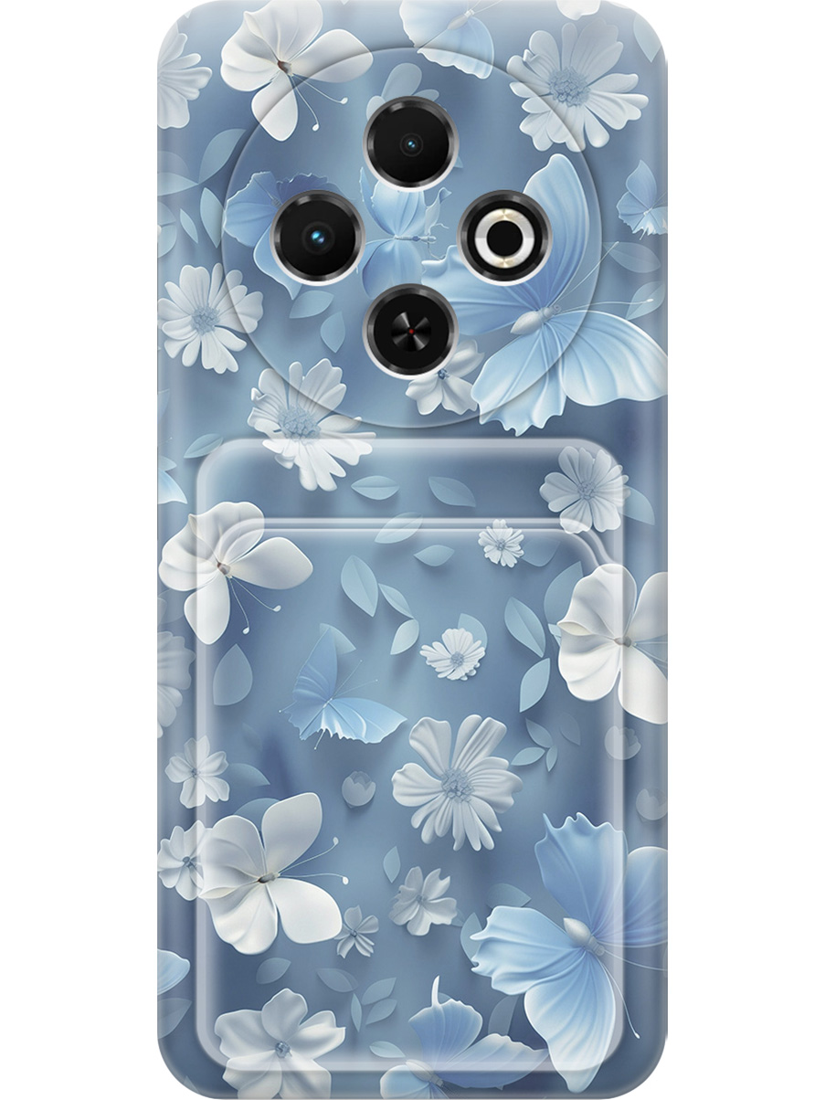 

Силиконовый чехол на Tecno Spark 30C с принтом "Голубые бабочки" с карманом для карты, Прозрачный;белый;голубой, 786716323