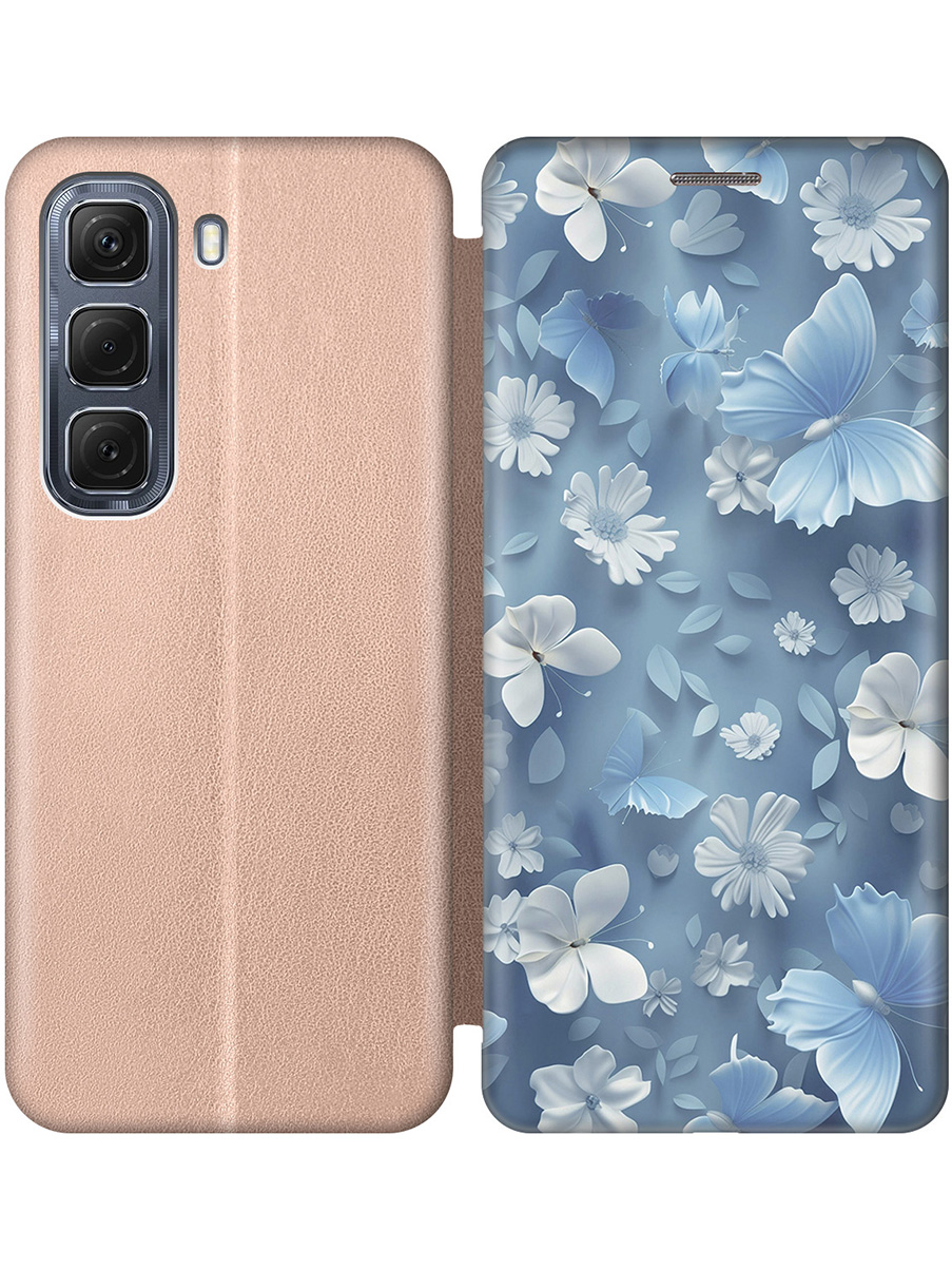 

Чехол-книжка на Infinix Hot 50 4G с принтом "Голубые бабочки" золотой, Золотистый;белый;голубой, 786718723