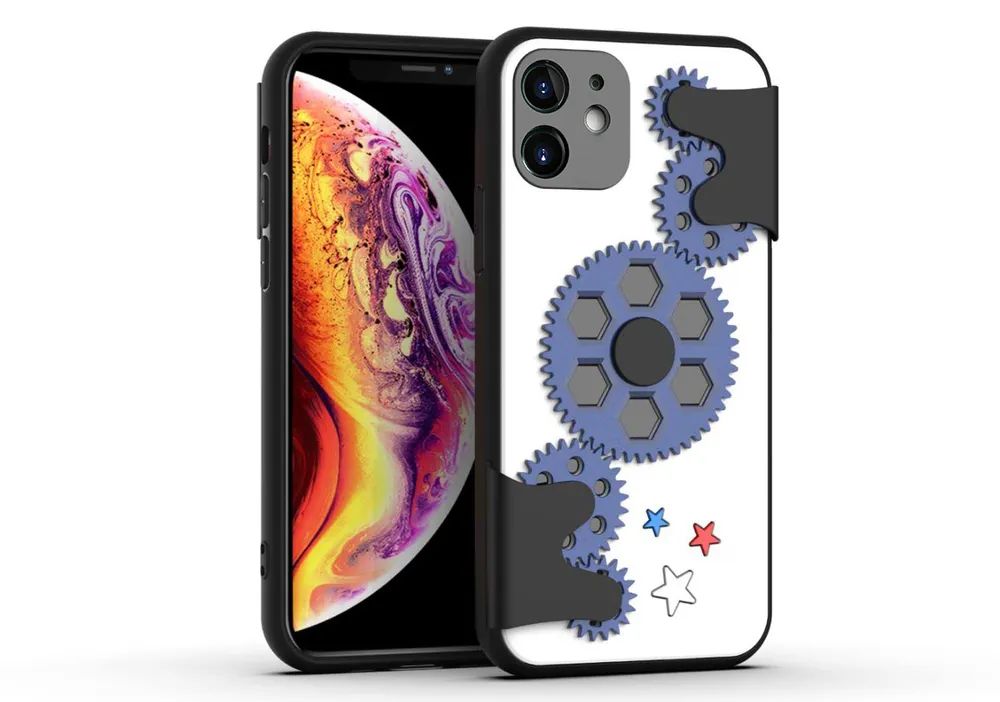 

Чехол силиконовый для iPhone 11 6.1" Steampunk (стимпанк) белый с синим, Белый;синий, iPhone 11 6.1" Spiner series (антистресс)