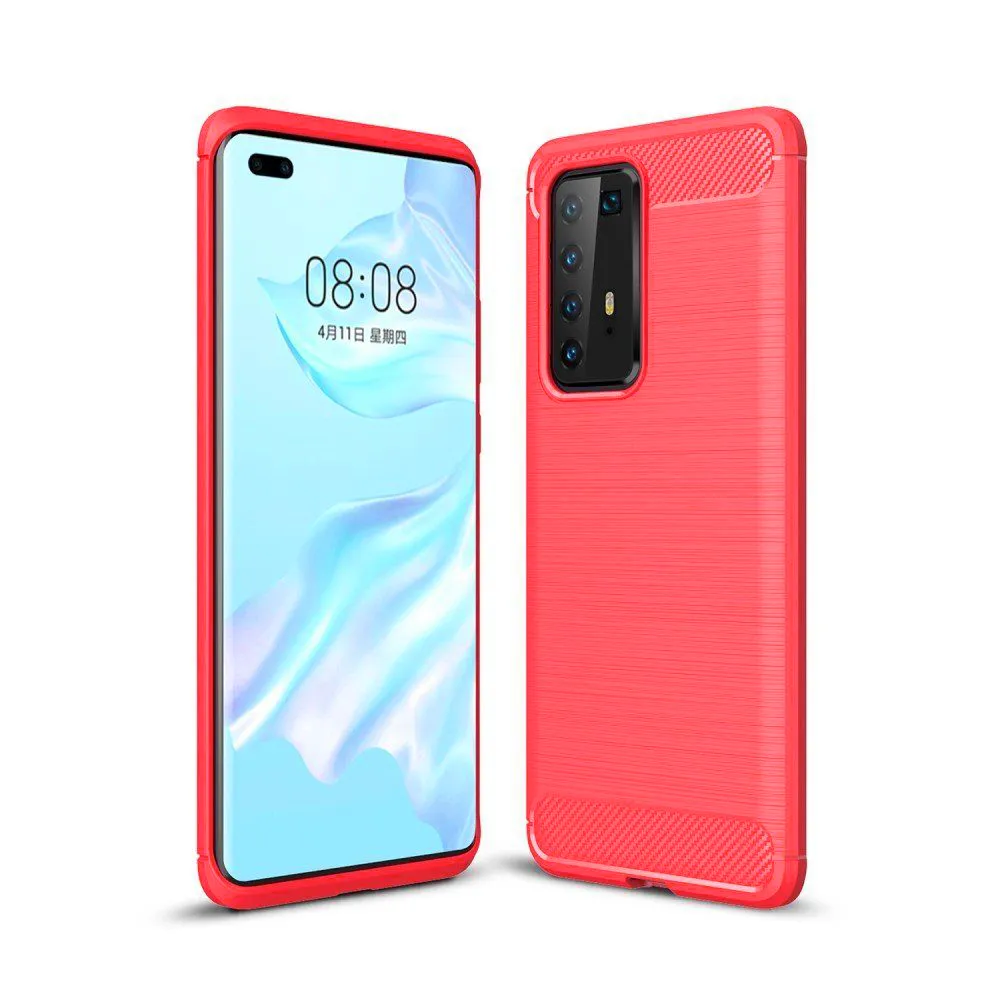 Чехол силиконовый для Huawei P40 Carbon series красный