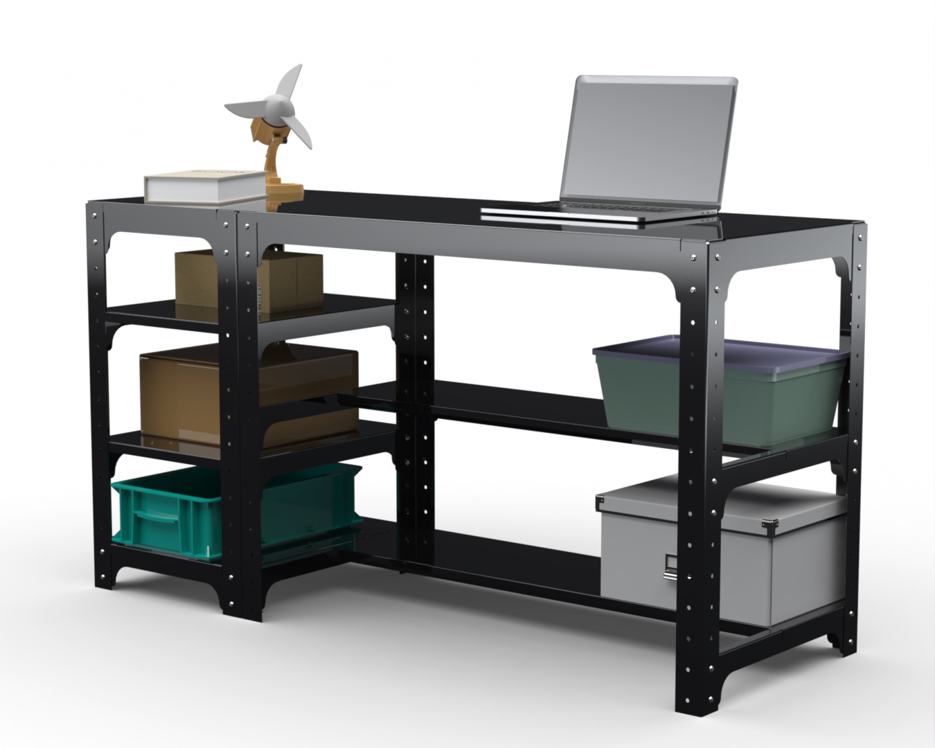 

Стол металлический Metalex 201566 KIT 750х1400х600 с боковыми полками, черный