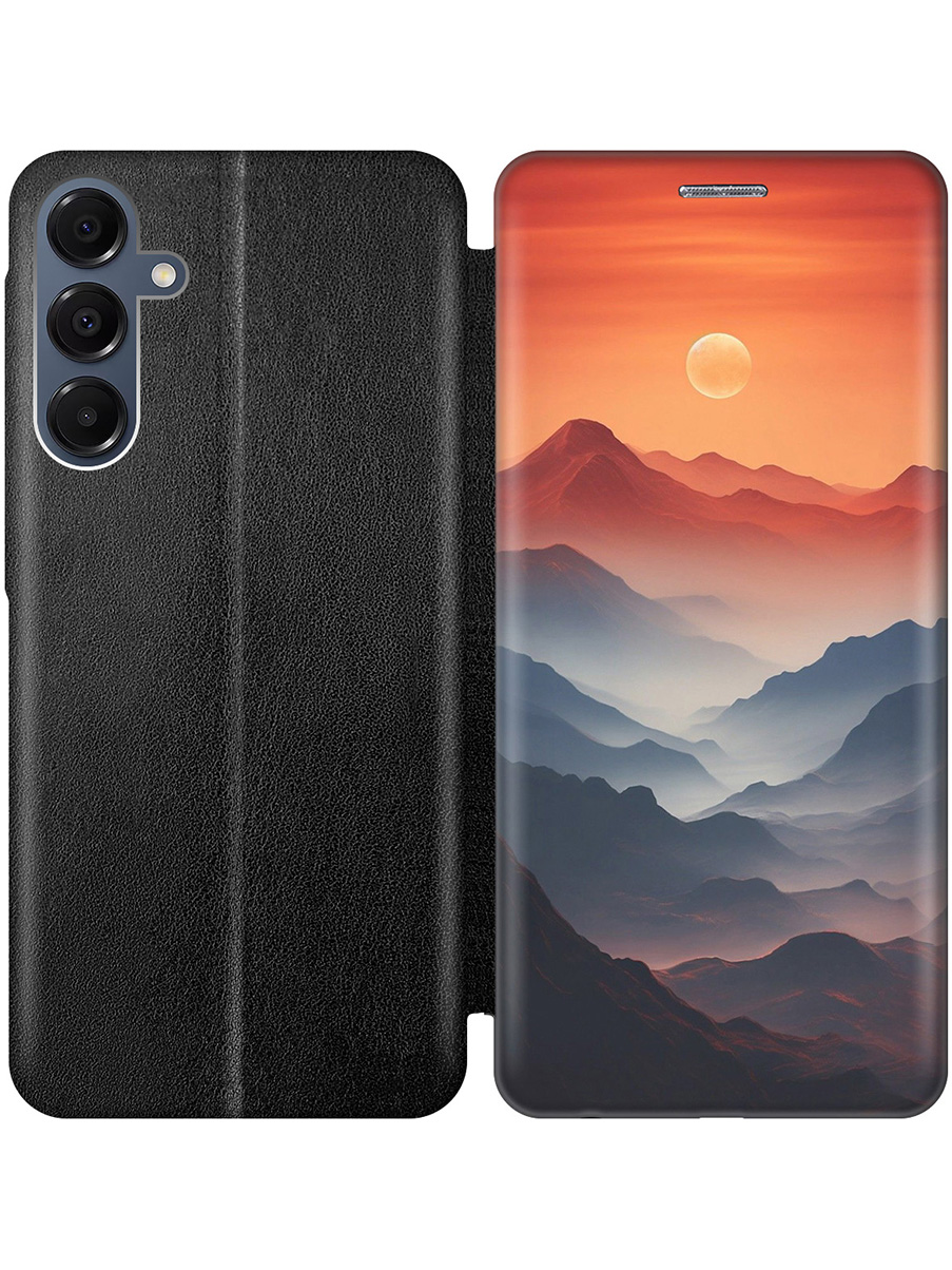 

Чехол-книжка на Samsung Galaxy A16 с принтом "Луна над горами" черный, Черный;оранжевый, 786721741
